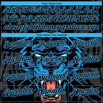 Custom Black Sky Blue 3D Pattern Design Animal Panther Authentic Baseball Jersey - Sky-Custom