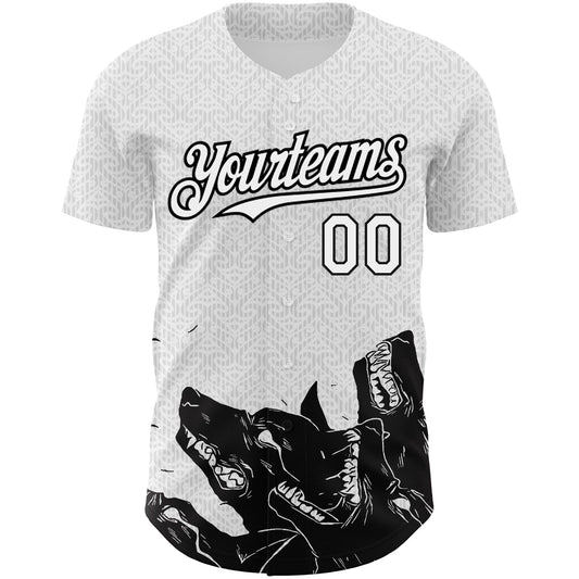 Custom White Black 3D Pattern Design Animal Wolf Authentic Baseball Jersey - Sky-Custom