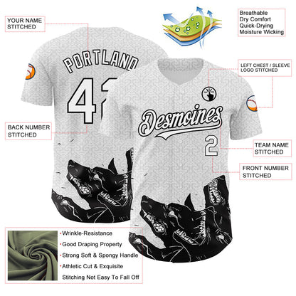 Custom White Black 3D Pattern Design Animal Wolf Authentic Baseball Jersey - Sky-Custom