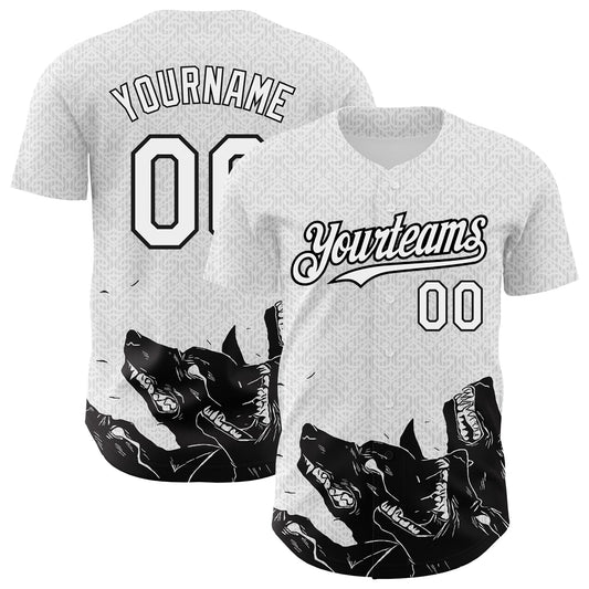 Custom White Black 3D Pattern Design Animal Wolf Authentic Baseball Jersey - Sky-Custom
