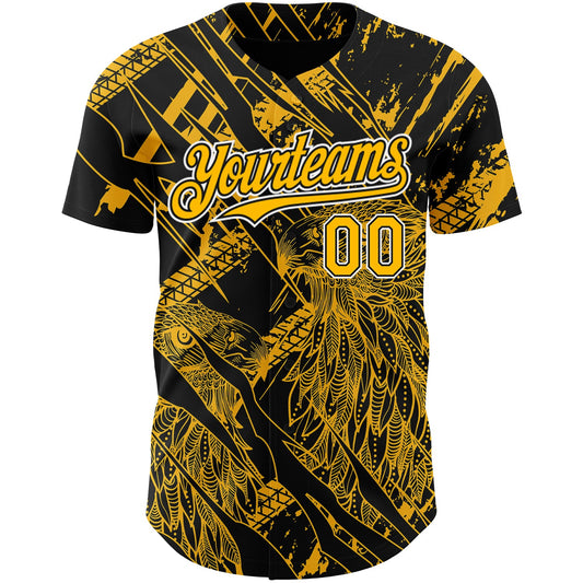 Custom Black Gold-White 3D Pattern Design Animal Eagle Authentic Baseball Jersey - Sky-Custom