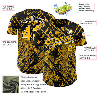 Custom Black Gold-White 3D Pattern Design Animal Eagle Authentic Baseball Jersey - Sky-Custom