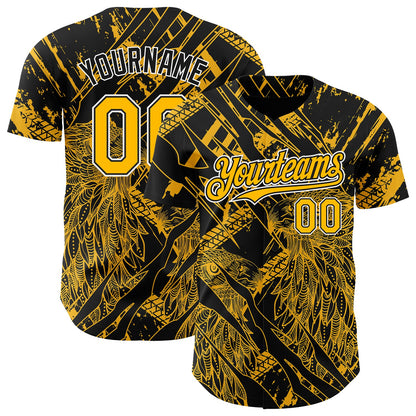 Custom Black Gold-White 3D Pattern Design Animal Eagle Authentic Baseball Jersey - Sky-Custom