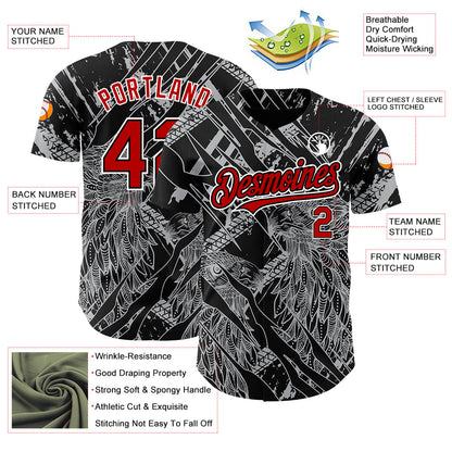 Custom Black Red-White 3D Pattern Design Animal Eagle Authentic Baseball Jersey - Sky-Custom