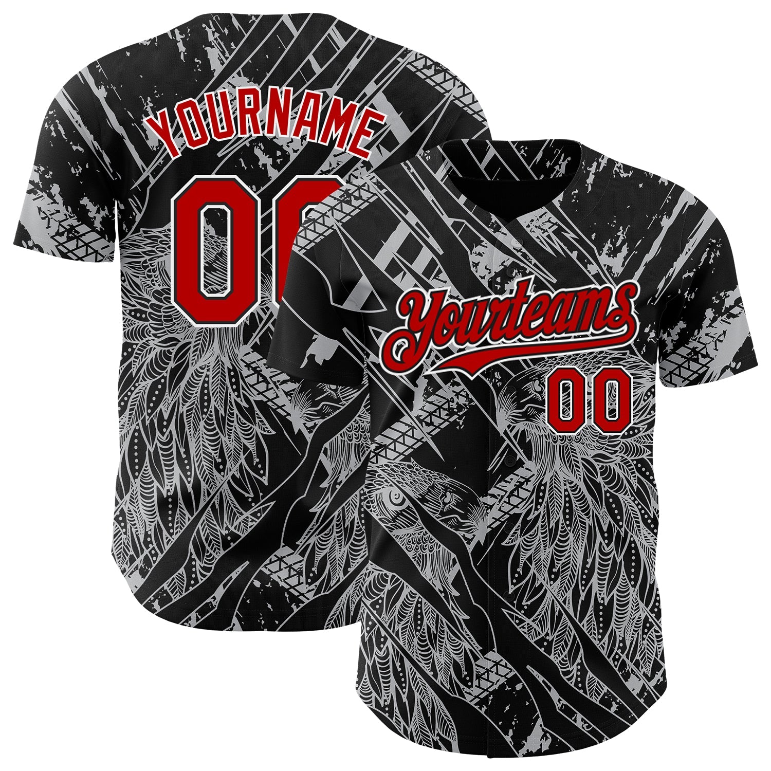 Custom Black Red-White 3D Pattern Design Animal Eagle Authentic Baseball Jersey - Sky-Custom