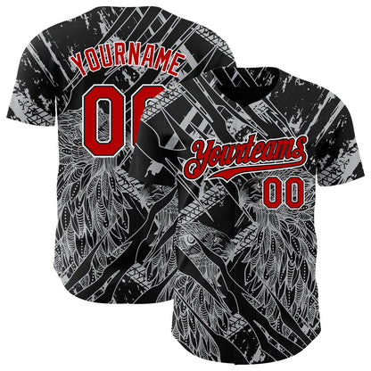 Custom Black Red-White 3D Pattern Design Animal Eagle Authentic Baseball Jersey - Sky-Custom