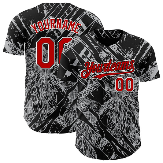Custom Black Red-White 3D Pattern Design Animal Eagle Authentic Baseball Jersey - Sky-Custom