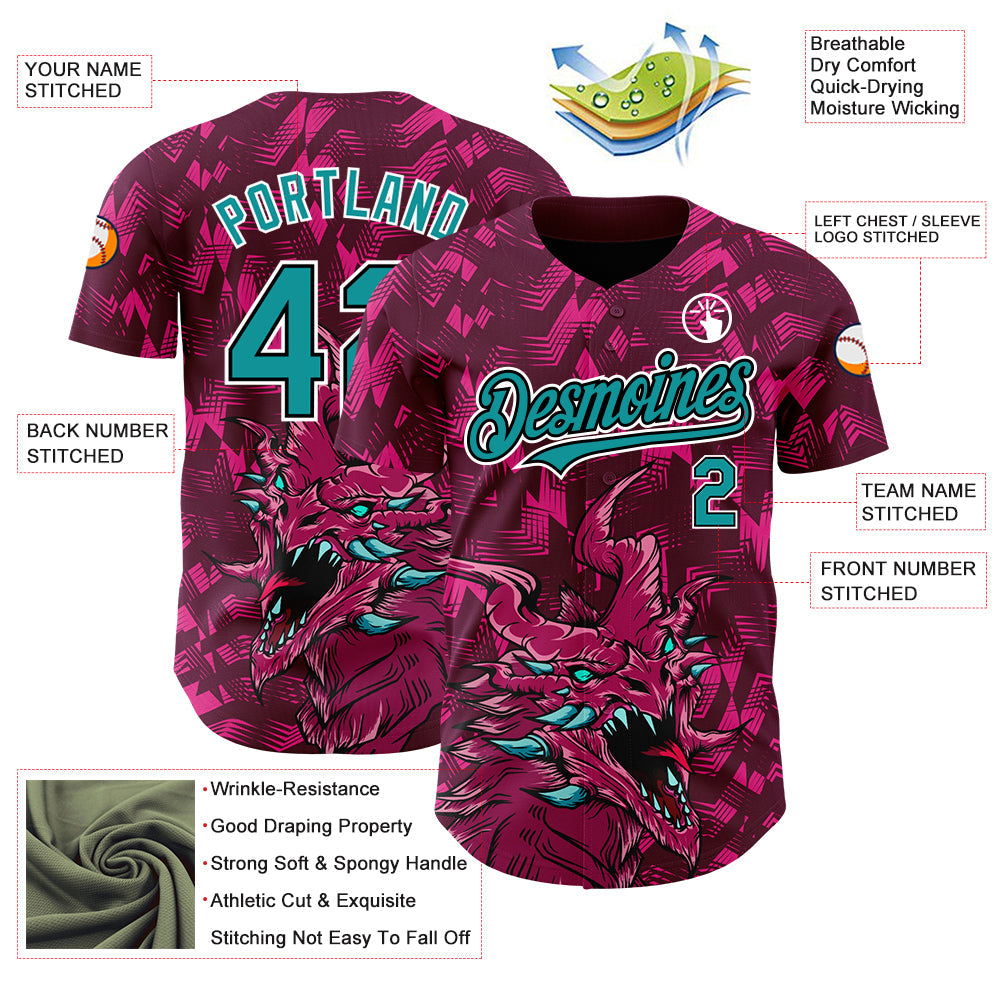 Custom Crimson Teal-Black 3D Pattern Design Animal Dragon Authentic Baseball Jersey - Sky-Custom