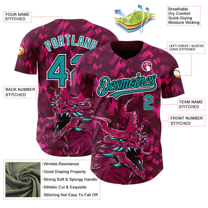 Custom Crimson Teal-Black 3D Pattern Design Animal Dragon Authentic Baseball Jersey - Sky-Custom