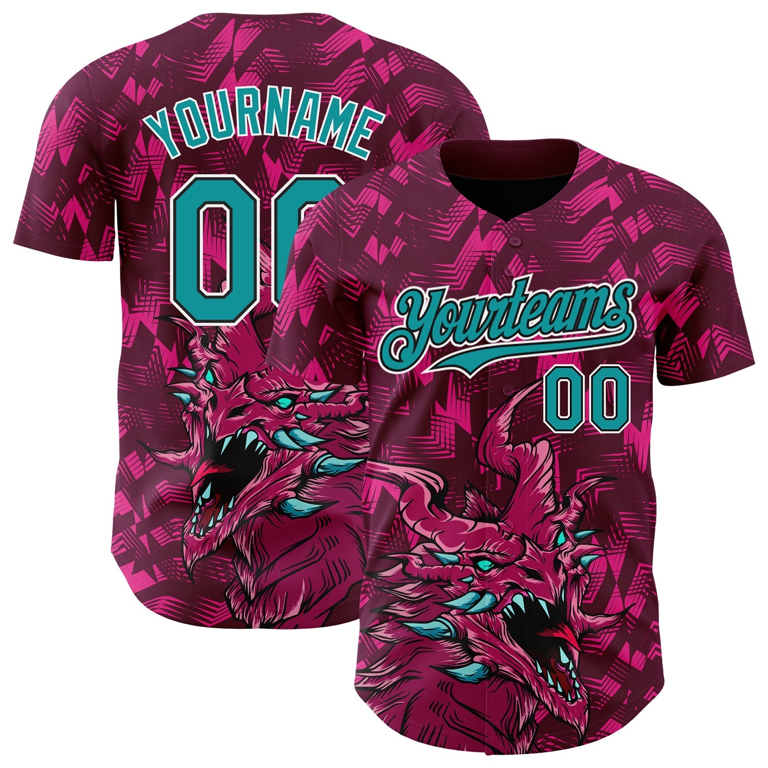 Custom Crimson Teal-Black 3D Pattern Design Animal Dragon Authentic Baseball Jersey - Sky-Custom