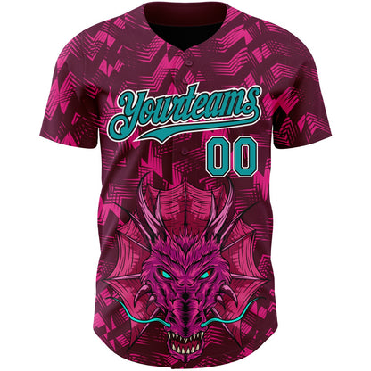 Custom Crimson Teal-Black 3D Pattern Design Animal Dragon Authentic Baseball Jersey - Sky-Custom
