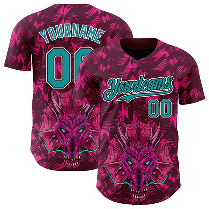 Custom Crimson Teal-Black 3D Pattern Design Animal Dragon Authentic Baseball Jersey - Sky-Custom