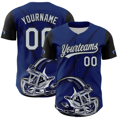 Custom US Navy Blue Silver-Black 3D Pattern Design Football Helmet And Animal Claw Authentic Baseball Jersey - Sky-Custom
