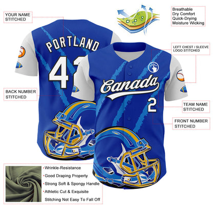 Custom Thunder Blue White-Black 3D Pattern Design Football Helmet And Animal Claw Authentic Baseball Jersey - Sky-Custom