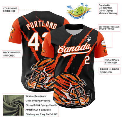 Custom Black White-Orange 3D Pattern Design Football Helmet And Animal Claw Authentic Baseball Jersey - Sky-Custom