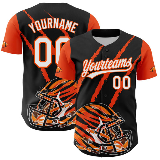 Custom Black White-Orange 3D Pattern Design Football Helmet And Animal Claw Authentic Baseball Jersey - Sky-Custom