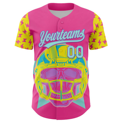 Custom Pink Ice Blue Medium Purple-Light Yellow 3D Pattern Design Football Skull Helmet Authentic Baseball Jersey - Sky-Custom