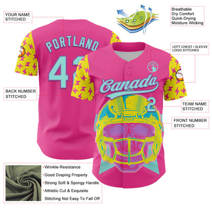 Custom Pink Ice Blue Medium Purple-Light Yellow 3D Pattern Design Football Skull Helmet Authentic Baseball Jersey - Sky-Custom