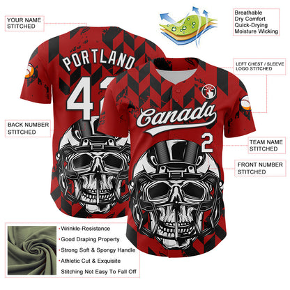 Custom Red White-Black 3D Pattern Design Football Skull Helmet Authentic Baseball Jersey - Sky-Custom