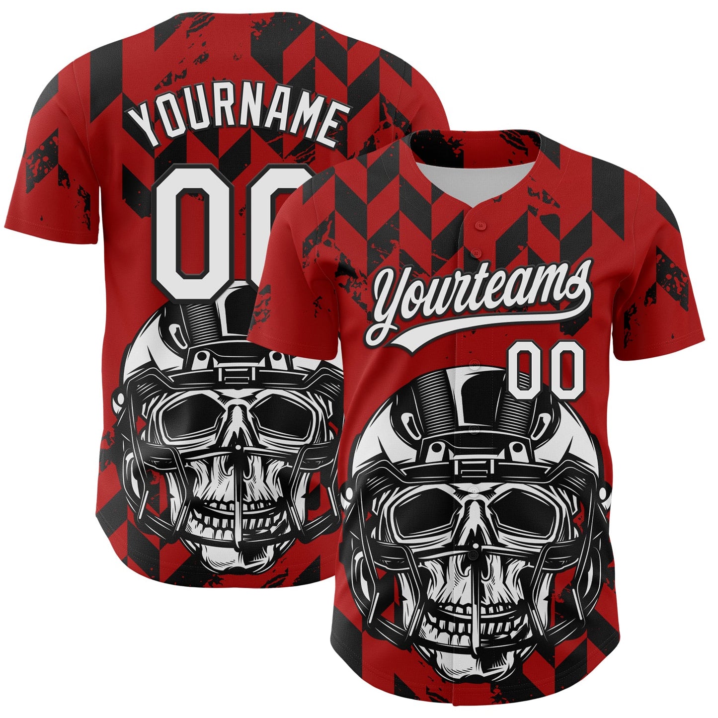 Custom Red White-Black 3D Pattern Design Football Skull Helmet Authentic Baseball Jersey - Sky-Custom