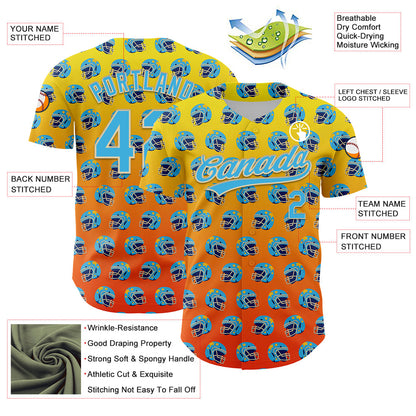 Custom Light Yellow Sky Blue Orange-Cream 3D Pattern Design Football Helmet Authentic Baseball Jersey - Sky-Custom