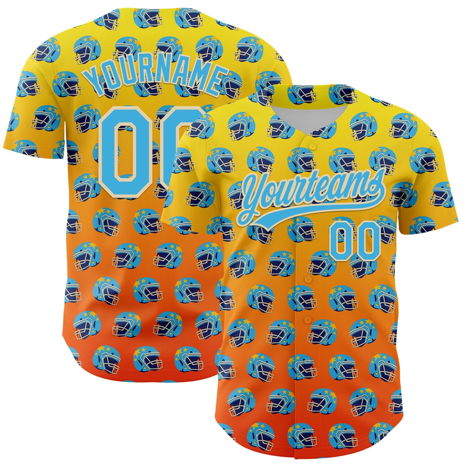 Custom Light Yellow Sky Blue Orange-Cream 3D Pattern Design Football Helmet Authentic Baseball Jersey - Sky-Custom