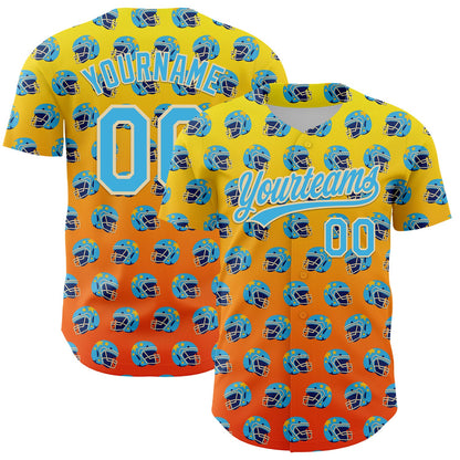 Custom Light Yellow Sky Blue Orange-Cream 3D Pattern Design Football Helmet Authentic Baseball Jersey - Sky-Custom