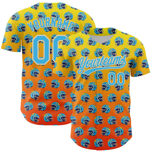 Custom Light Yellow Sky Blue Orange-Cream 3D Pattern Design Football Helmet Authentic Baseball Jersey - Sky-Custom