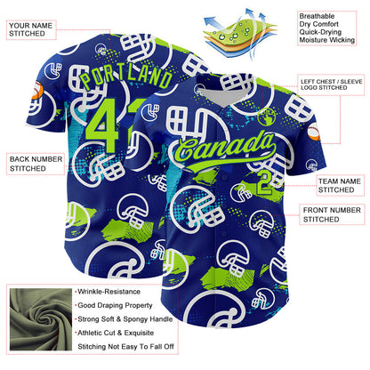 Custom Royal Neon Green-White 3D Pattern Design Football Helmet Authentic Baseball Jersey - Sky-Custom