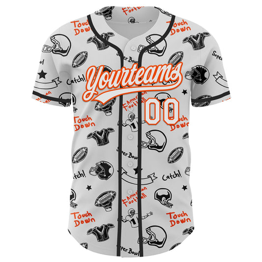 Custom White Orange 3D Pattern Design Football Helmet And Football Elements Authentic Baseball Jersey - Sky-Custom