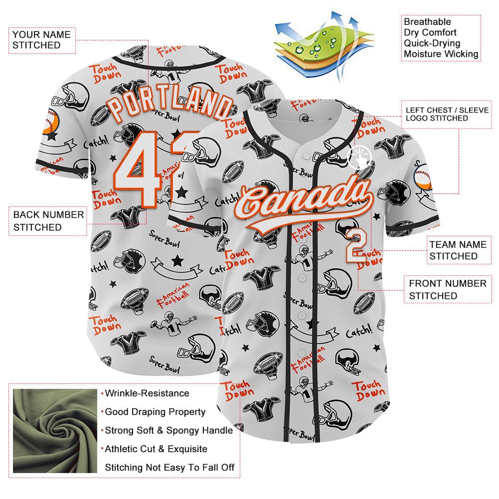 Custom White Orange 3D Pattern Design Football Helmet And Football Elements Authentic Baseball Jersey - Sky-Custom