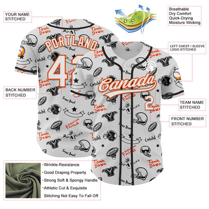 Custom White Orange 3D Pattern Design Football Helmet And Football Elements Authentic Baseball Jersey - Sky-Custom