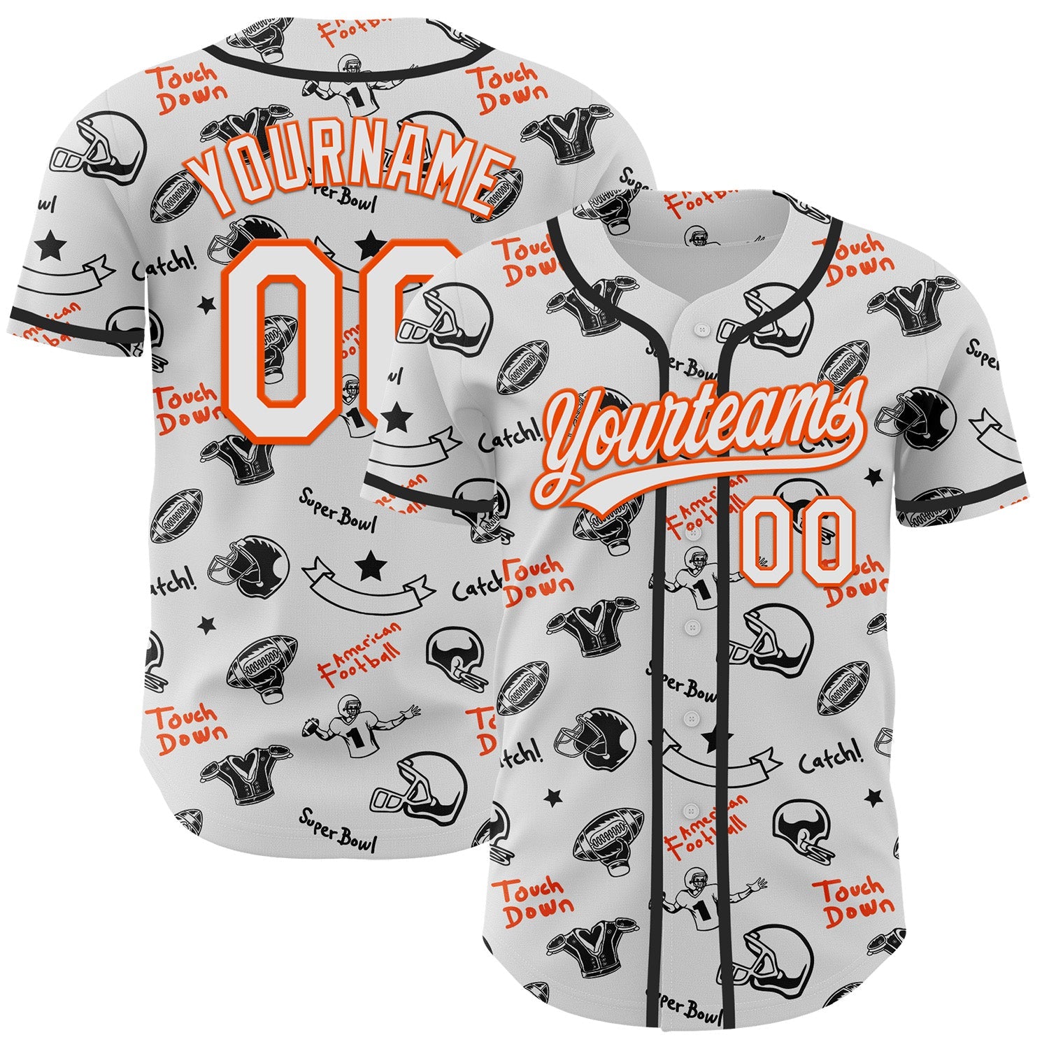 Custom White Orange 3D Pattern Design Football Helmet And Football Elements Authentic Baseball Jersey - Sky-Custom