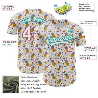 Custom White Neon Pink-Aqua 3D Pattern Design Champion Medal Authentic Baseball Jersey - Sky-Custom
