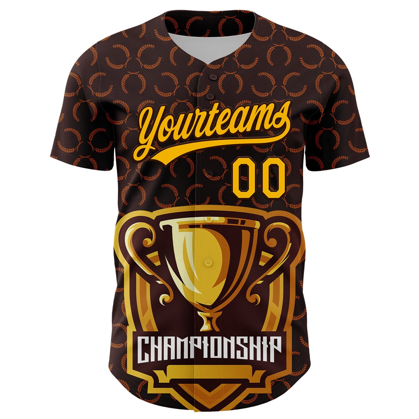 Custom Brown Gold 3D Pattern Design Champion Trophy Authentic Baseball Jersey - Sky-Custom