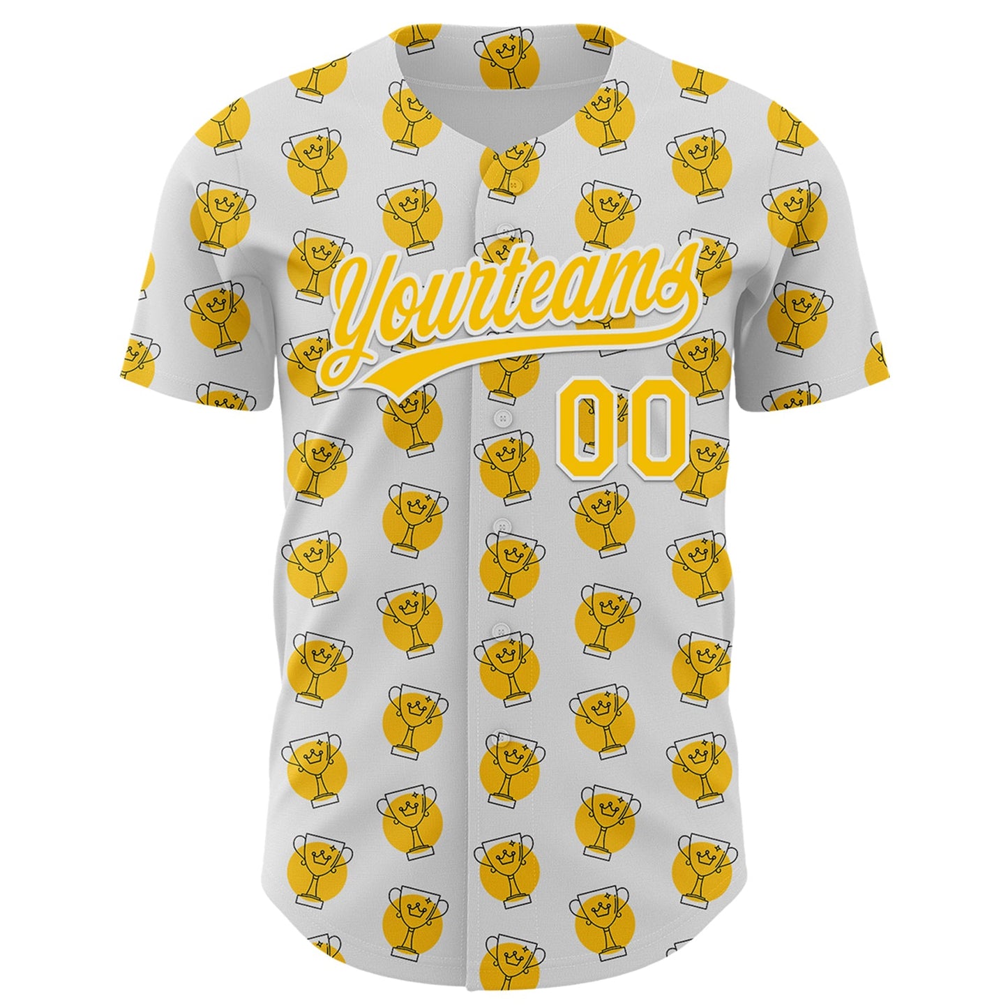 Custom White Yellow 3D Pattern Design Champion Trophy Authentic Baseball Jersey - Sky-Custom