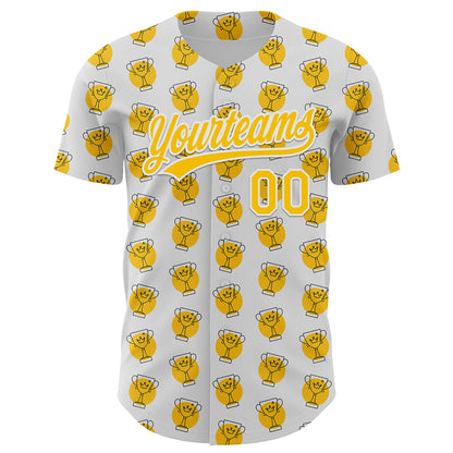 Custom White Yellow 3D Pattern Design Champion Trophy Authentic Baseball Jersey - Sky-Custom