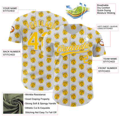 Custom White Yellow 3D Pattern Design Champion Trophy Authentic Baseball Jersey - Sky-Custom