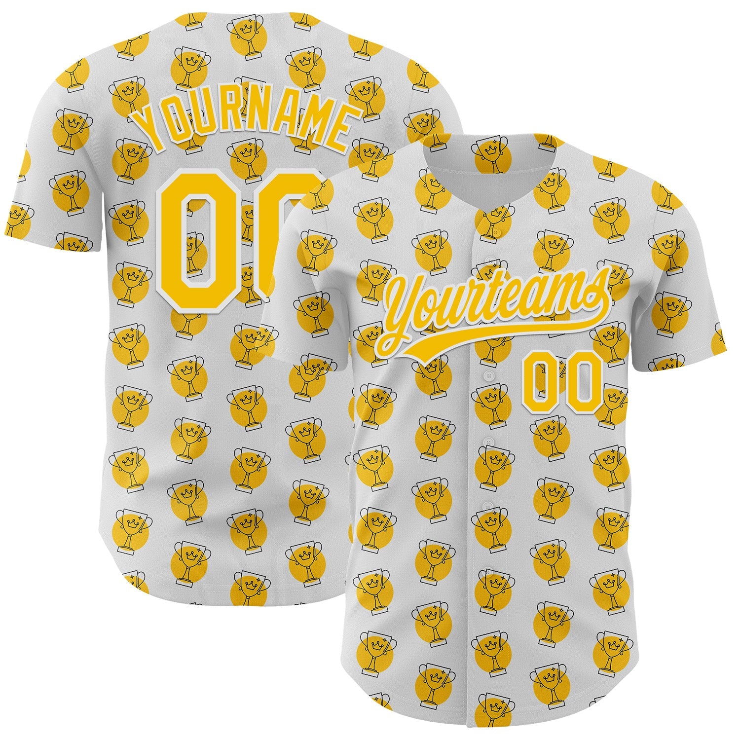 Custom White Yellow 3D Pattern Design Champion Trophy Authentic Baseball Jersey - Sky-Custom