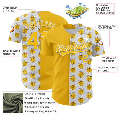 Custom White Yellow 3D Pattern Design Champion Trophy Authentic Baseball Jersey - Sky-Custom