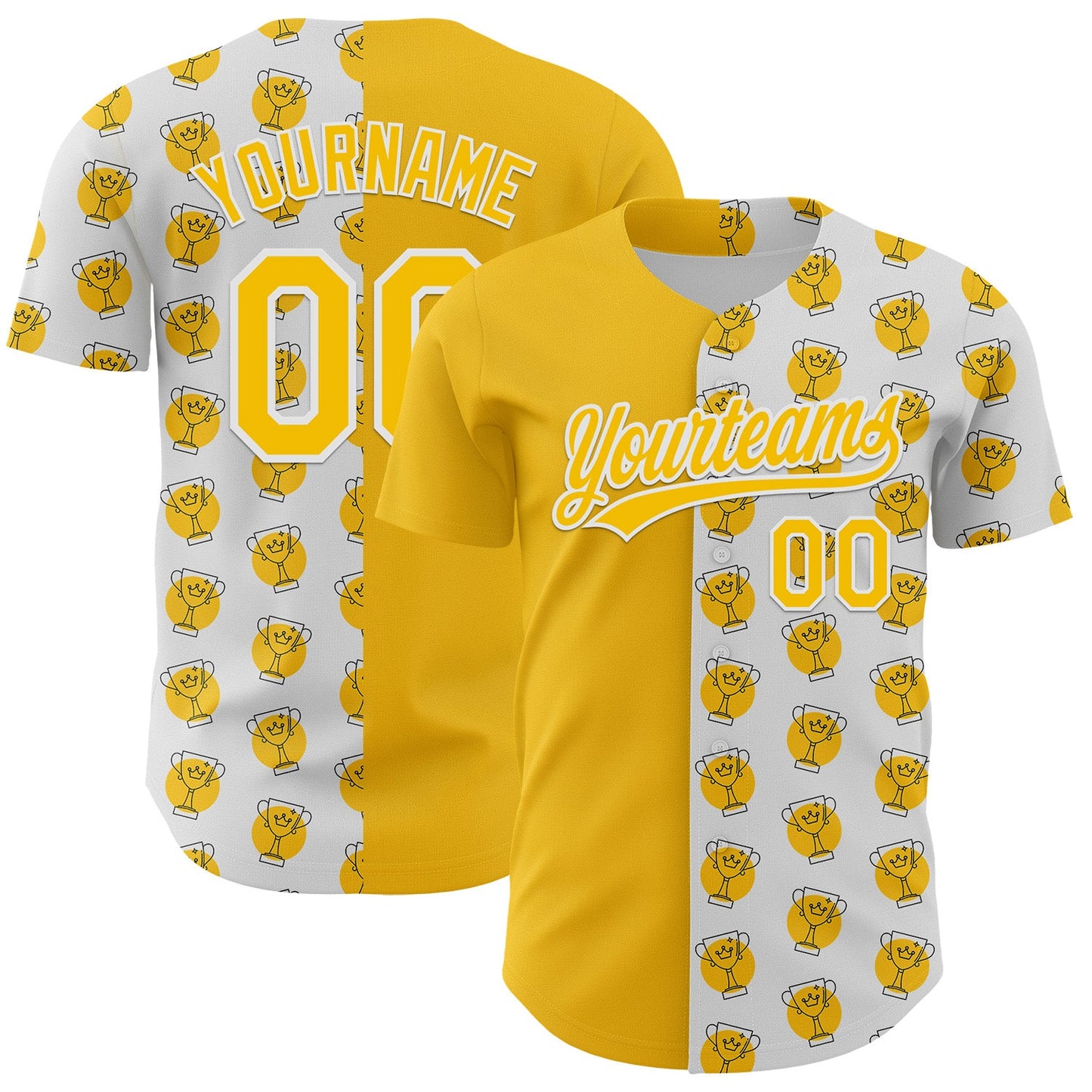 Custom White Yellow 3D Pattern Design Champion Trophy Authentic Baseball Jersey - Sky-Custom