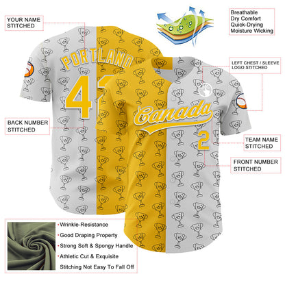 Custom White Yellow 3D Pattern Design Champion Trophy Authentic Baseball Jersey - Sky-Custom
