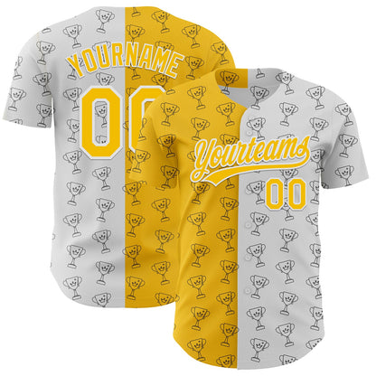 Custom White Yellow 3D Pattern Design Champion Trophy Authentic Baseball Jersey - Sky-Custom