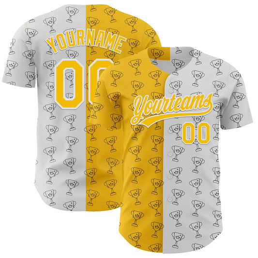 Custom White Yellow 3D Pattern Design Champion Trophy Authentic Baseball Jersey - Sky-Custom