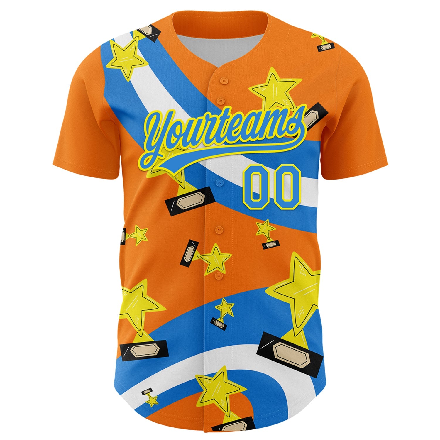 Custom Bay Orange Electric Blue-Light Yellow 3D Pattern Design Champion Trophy Authentic Baseball Jersey - Sky-Custom