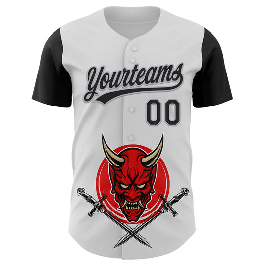 Custom White Black-Gray 3D Pattern Halloween Skull Authentic Baseball Jersey - Sky-Custom