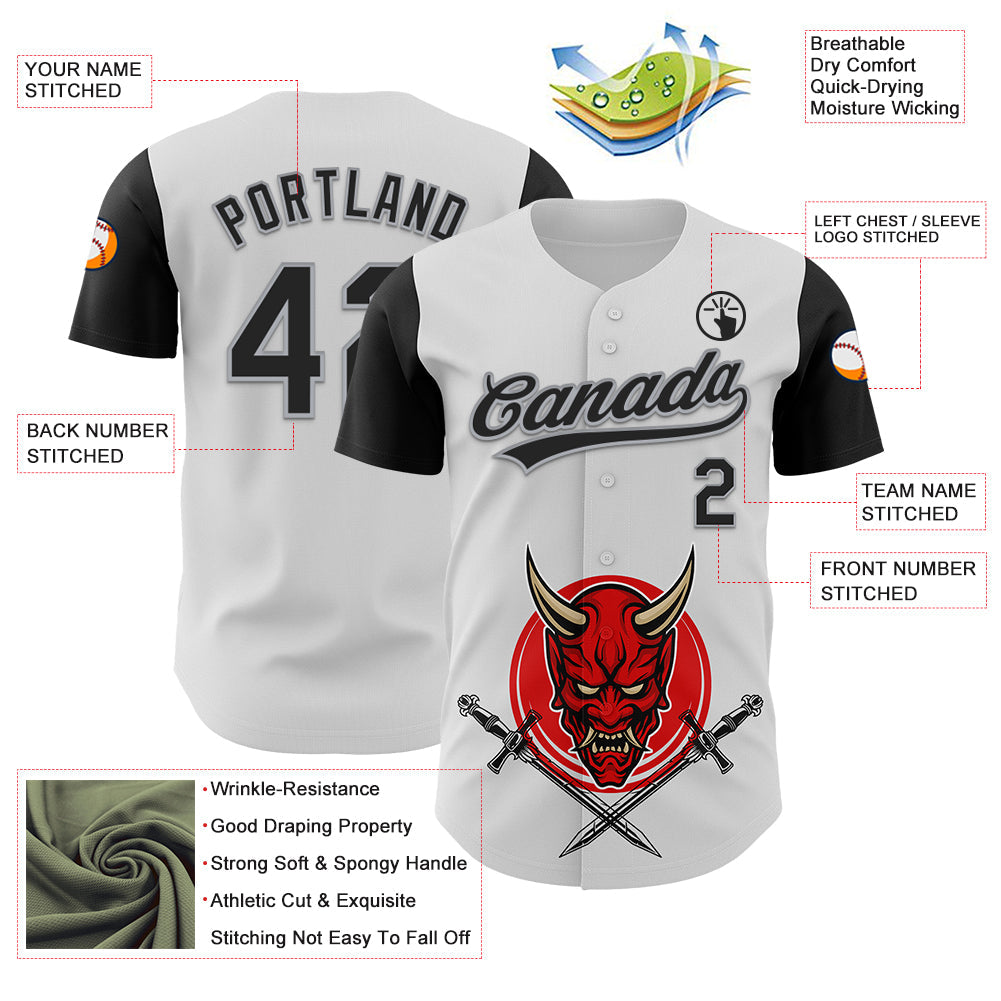 Custom White Black-Gray 3D Pattern Halloween Skull Authentic Baseball Jersey - Sky-Custom