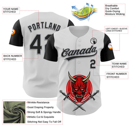 Custom White Black-Gray 3D Pattern Halloween Skull Authentic Baseball Jersey - Sky-Custom