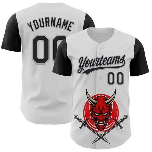 Custom White Black-Gray 3D Pattern Halloween Skull Authentic Baseball Jersey - Sky-Custom