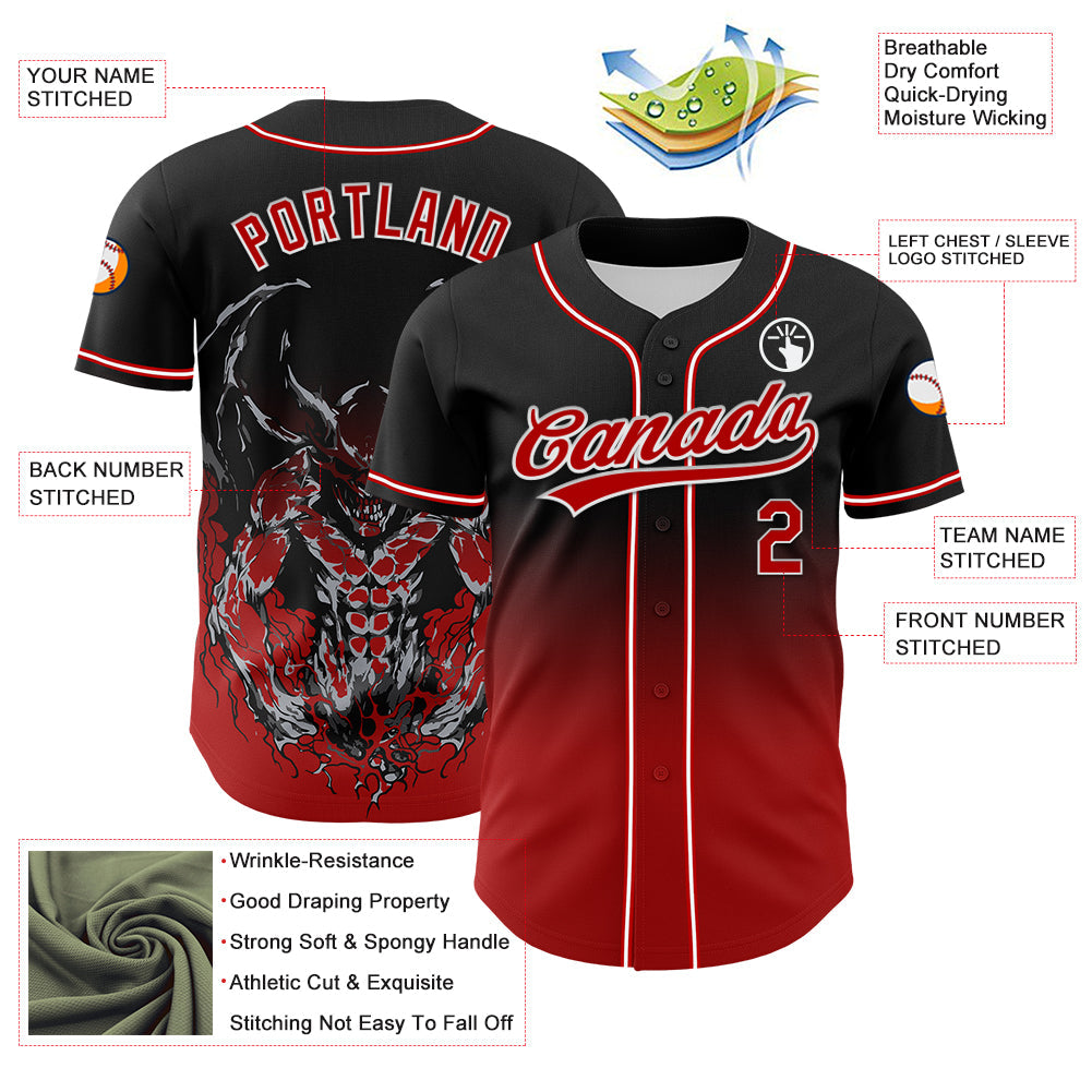 Custom Black Red-White 3D Pattern Halloween Skull Authentic Baseball Jersey - Sky-Custom